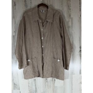 CTC Linens Button Front Tunic Lightweight Jacket Size XS Small Tan Khaki READ